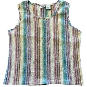 Vintage Cabin Creek seersucker tank top, muted multicolor stripe, 1X